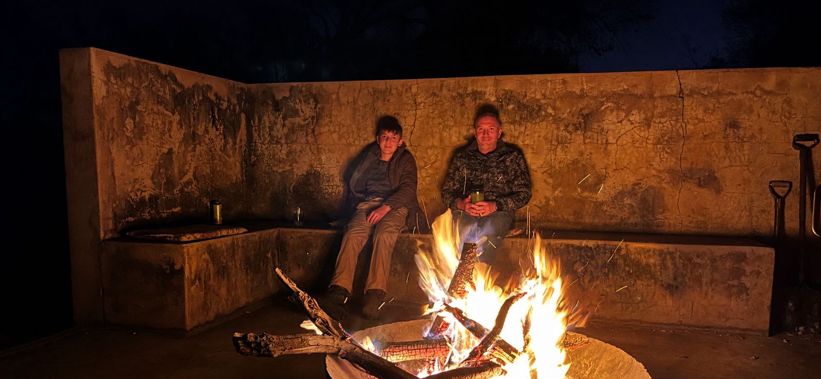 Evening by the fire at the game farm lodge